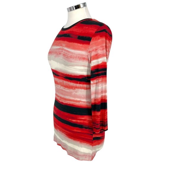 St. John Nordstrom Brush Striped Long Sleeve Top Red White Black Size Small - Picture 5 of 10